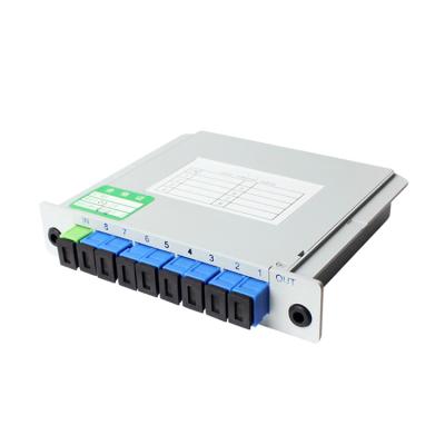 China FTTX 1x8 Way SC PC Plug-in Type Singlemode / Multimode PLC Fiber Optic Passive Splitter for sale