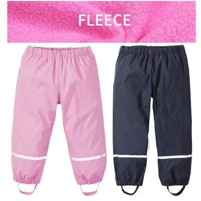 China Winter Rain Girls Pants Fleece Boys Trousers PU Waterproof Kids Raincoats Outerdoor Children Playsuits Snow Clothes for sale