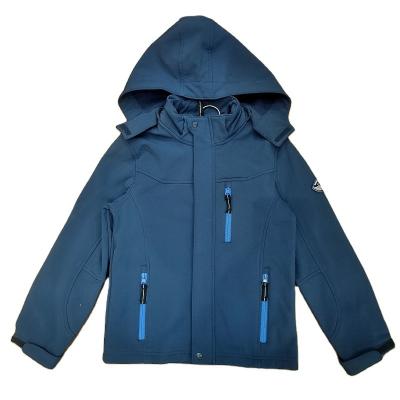 China Outdoor softshell jacket for kids navy pattern basic pattern hooded fleece Autumn Winter outerwear for sale