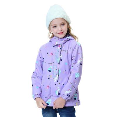 China OEM Customization Toddler girls fleece jacket cartoon unicorn print hooded Spring Autumn outerwear waterproof coat for sale