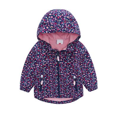 China Kids girls soft shell jacket printed flower printed classic design hooded outerwear for sale