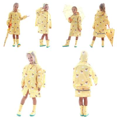 China Kids rain long jacket coat adorable printed hooded poncho high quality functional waterproof clothing with bag cover for sale