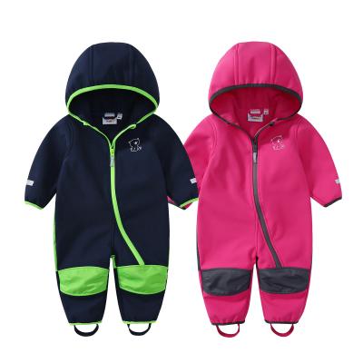 China OEM Custom kids softshell hooded fleece jumpsuit waterproof windproof one-piece suit for children outwear overall for kid for sale