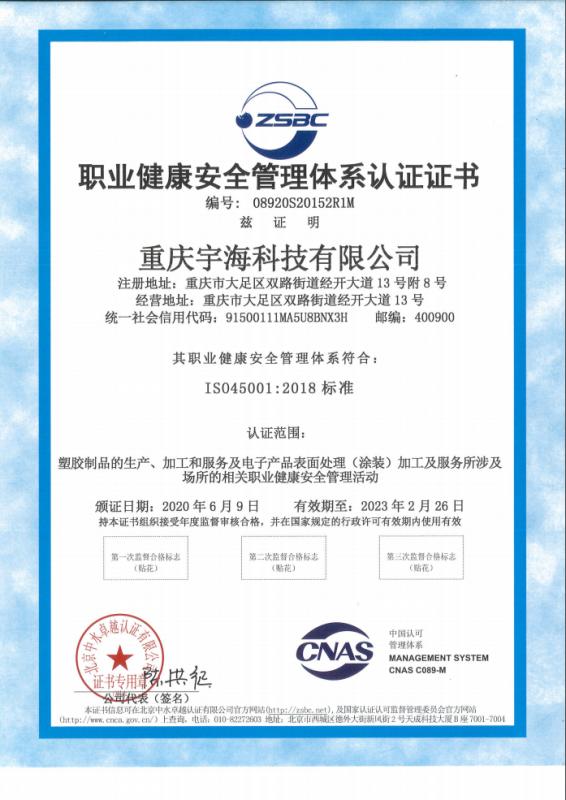 ISO 45001 - Chongqing Yuhai Technology Co., Ltd.