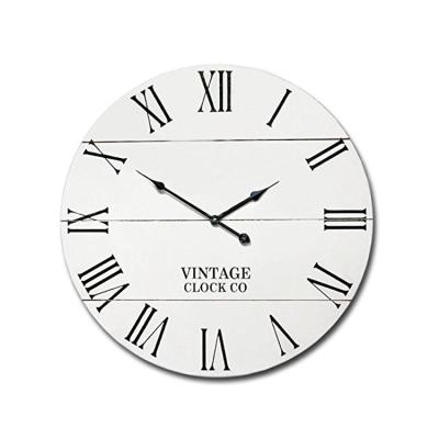 China Vintage Farmhouse Style Rustic Antique Style White Wooden Wall Clock Simple Design for sale