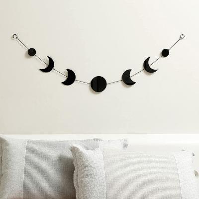 China Metal Material Natural Garland Decor Celestial Luna Phases Hang Art Astrology Scandinavian Moon Phase Wall Hanging Black Boho Moon Decoration for sale