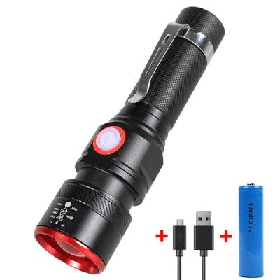 China Emergency Flashlight 18650 USB Rechargeable Tactical Flashlight Led T6 Zoomable for sale