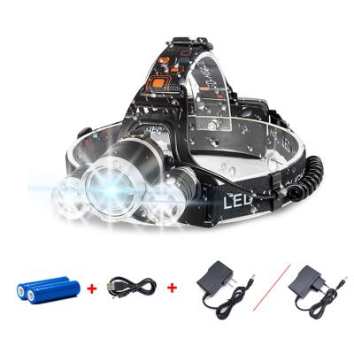 China Camping Brightest Camping 5000 Lumens Waterproof 3Pcs T6 Head Lamp 4 Modes Zoomable 18650 Rechargeable Led Headlight for sale