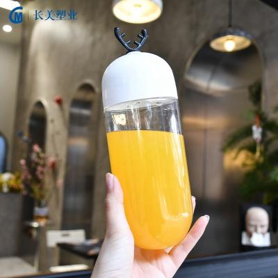 China Household Products Customized Transparent Plastic Deer Horn Creative Pet Tea Bottle 16oz Milky Juice Bottle for sale