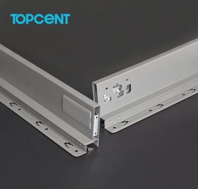 China Factory Topcent Slim Tandem Box Full Extension Double Wall Drawer Slide Modern Metal Soft Narrow Box Without Frame Kitchen Hardware for sale