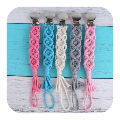 China BPA Free Custom Eco Friendly Safe Pure Hand - Woven Cotton Rope Holder Pacifier Teethers Dummy Chain For Baby for sale