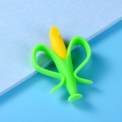 China 2022 hot sale soft toy baby teether silicone corn shape suction bottom baby teething toys for sale