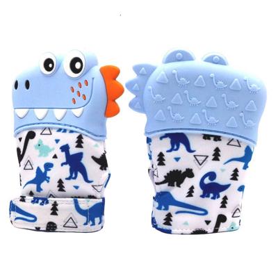 China Hot Selling Cute Baby Hand Mitten Teether Toy New Dinosaur Freeform Silicone Pacifier Soft Toy Design BPA For Baby for sale