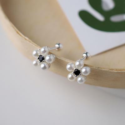 China CLASSIC Simple Fashionable 925 Silver Flower Shape Pearl Stud Earrings  Unisex Piercing for women for sale