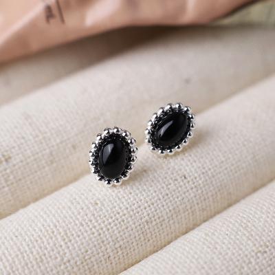 China CLASSIC Wholesale 925  Sterling Silver Onyx Thread Pierced Earrings for sale