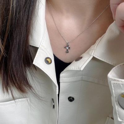 China CLASSIC Wholesale 925 silver Fashion Jewelry Unisex Piercing Vintage Jesus Cross Zircon Pendant Necklace for sale