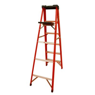 China High Strength 5 Step Red Electrician Insulated Fiberglass Ladder Folding Ladders for sale