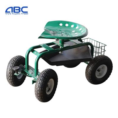 China Factory 4 Wheel Work Seat Rolling Garden Cart Garden Rolling Scooter with Seat and Tool Tray for sale