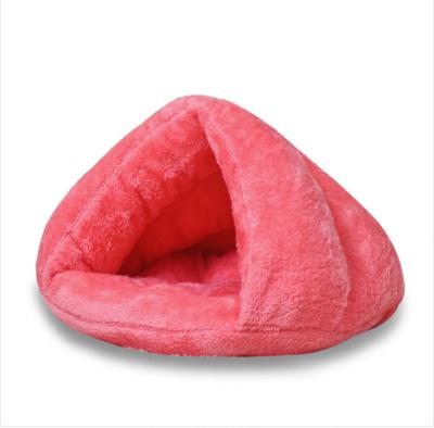 China Wholesale Custom Teddy Deep Sleep Dog Kennel Bed Solid Color Triangle Sleeping Bag Cat Mat Pet Heating Bibear Half Closed Kennel for sale