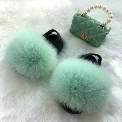 China Hot Selling Lightweight Kids Slippers With Colorful Fur Girls Slippers For Kids Multicolor Rainbow Fur Slippers For Kids for sale