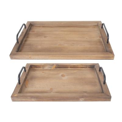 China Eco-Friendly Manufacturing Wooden Breakfast Serving Organizing Wooden Food Serving Tray Set Of 2 for sale