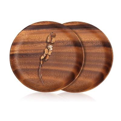 China Sustainable Nordic Custom Brown Decorative Round Restaurant Wooden Dinner Dishes Set Of 2 for sale