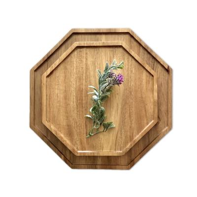 China Sustainable Vintage Natural Acacia Wood Pallet Board Restaurant Food Octagonal Dinner Dish for sale