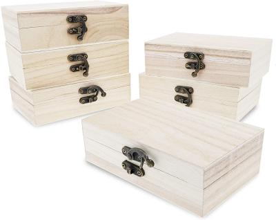 China Other 6-pack unfinished wooden boxes with hinged locking lids and clasp (5.9 x 3.9 x 1.97 in) for sale