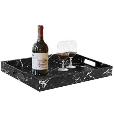 China Decorative / Classic Faux Marble Cover Coffee Table Kitchen Leather Marble Tray Serving Tray for sale