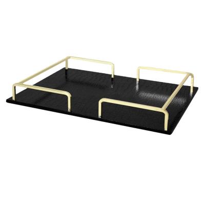 China Decorative/Classic Wholesale Custom Color Rectangle Hotel Serving Tray With Golden Handles for sale