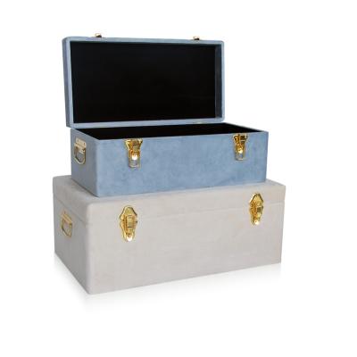 China Space Saving Storage Trunks And Decorative Boxes Velvet Trunk With Metal Locks And Handles for sale