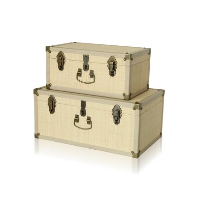 China Space Saving Raffia Glass Surface Storage Organizer Trunk Set for sale