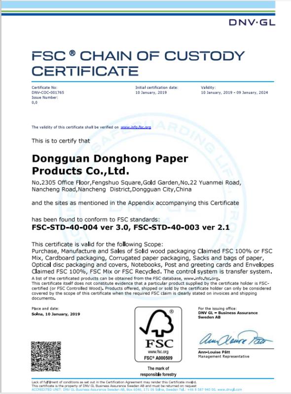 FSC - Dongguan Donghong Paper Products Co., Ltd.