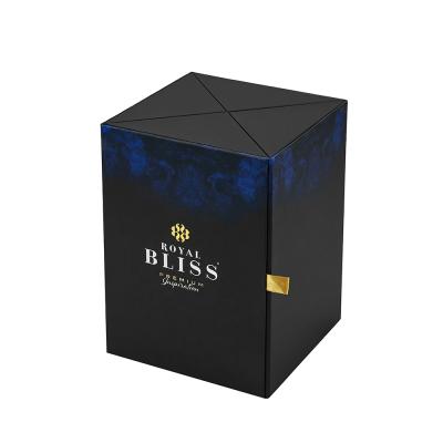 China Recyclable Display Premium Customize Gold Foil Logo Magnetic Rigid Cardboard Bottles Packaging Black Embossed Gift Box for sale