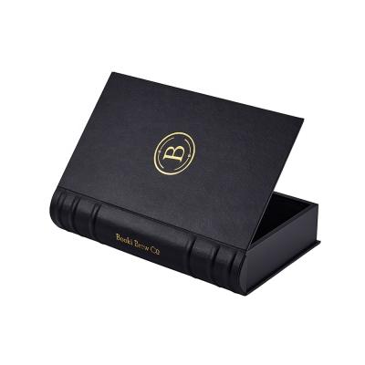 China Handmade Materials Book Shaped Recycled Logo Jewelry Gift Cardboard Paper Black Black Packaging Box With Magnet for sale