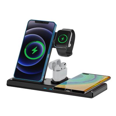 China Mobile Phone 15W Magnetic 4 in 1 Wireless Phone Charging Station Dock Charger with Stand Holder for sale