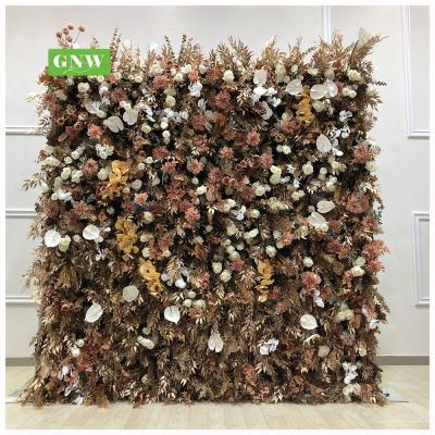 China Exclusively for romantics to wrap fabric plastic flower wall in drop colors artificial flower wall panel wedding decoration backdrop for sale