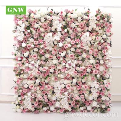 China Easy Assemble GNW For Wedding Tissue Plastic Orchid White Pink Wisteria Rustic Artificial Silk Roll Up Wall Flower Custom Backdrop for sale