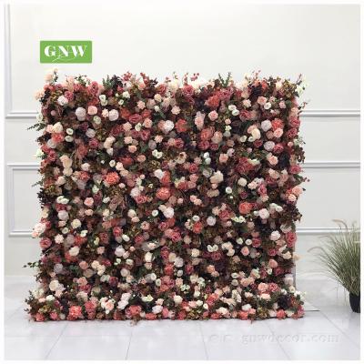 China Easy Assemble GNW Customized Backdrop Wedding Plastic White Pink Rose Wisteria Silk Artificial Roll Decor Fabric Up Wall Flower for sale