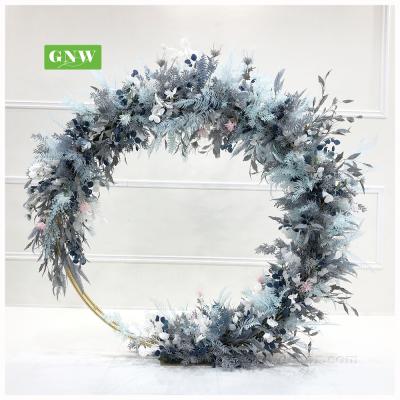 China Exclusively for Romantics GNW Blue Decoration Layout Supplies Artificial Rose Hydrangea Flower Stage Events Wedding Entrance Door for sale