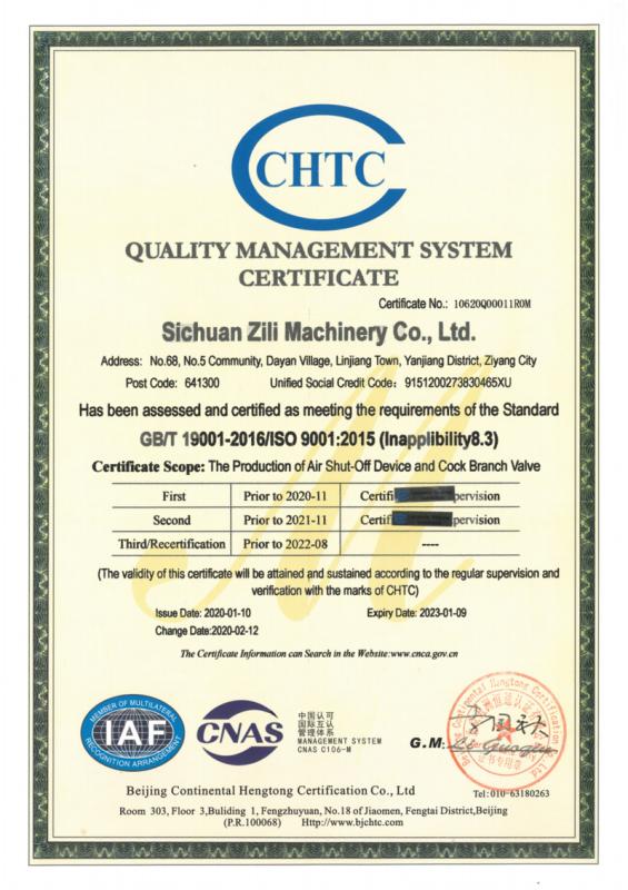 ISO9001 - Sichuan Zili Machinery Co., Ltd.