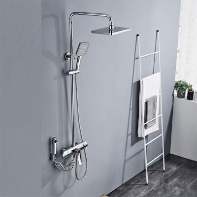 China With Hot Sale Bathroom Shower Faucet Modern Wall Mounted Sanitary Ware Sliding Bar Chrome Single Lever Rain Shower Set Sanitary for sale