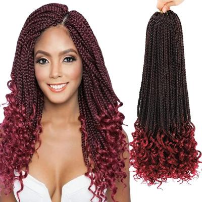 China 2022 NEW 100% High Temperature Synthetic Fiber Wavy 24inch Box Braid Hair Synthetic Hair Extensions Pre Looped Goddess 3X Box Braiding Black Hair for sale