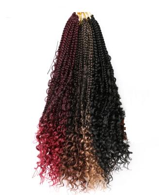 China 100% New Synthetic Fiber Crochet Hair High Temperature River Box Braid Messy Bohemian Box Braid With End Curly Goddess Knotless Bohobox Braid Soft For 3~10 Days Acceptable 1pcs for sale