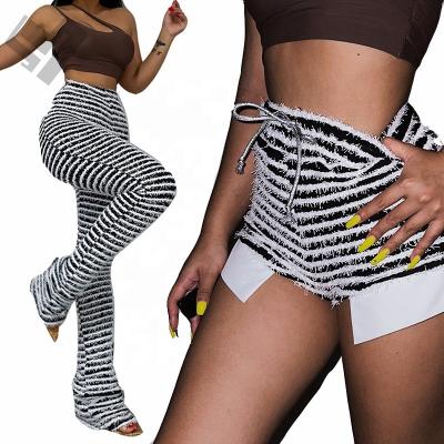 China Anti-pilling New Trendy Stacked Pants Streetwear Casual Gaiters Women Push Up High Waist Stripe Knit Sexy Slim Fits Pants for sale