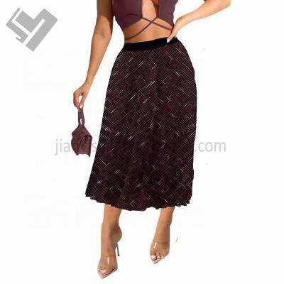 China 2023 New Aaival Hot Sale Women's Long Pleat Skirt Breathable Elegant Maxi Skirt Designer Vintage Print High Waist for sale