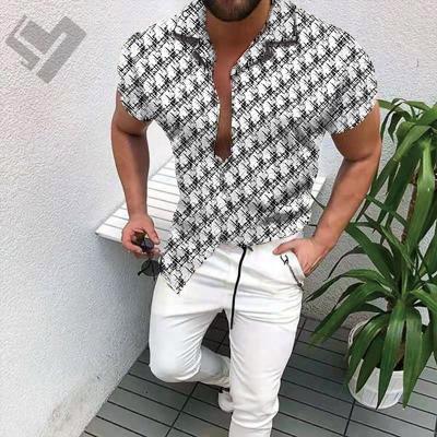 China 2023 New Arrival Custom Logo Designer Printed Shirt Men Summer Breathable Short Sleeve Buttons Up Shirts Blouse For Men for sale