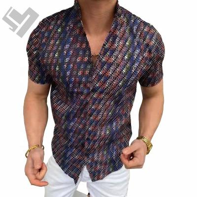 China Wholesale Mens Breathable Short Sleeve Hawaiian Social Luxury Button Up Casual Shirts Mens Cardigan Blouses Summer Buttons for sale