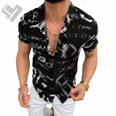 China 2023 Breathable Logo Summer Designer Digital Print Custom Short Sleeve Men Blouse Luxury Turn Down Collar Button Up Blouse Shirts for sale