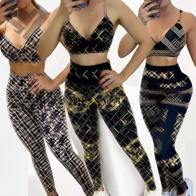 China QUICK DRY Custom 2 Piece Pants Set Women Designer Womens Designer Yoga Sportswear Sleeveless Crop Tops Jogger Set Luxury Summer Legging Two Piece Sets for sale